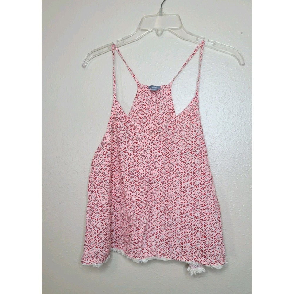 Aerie Women's Medium Sleeveless Tank V Neck Halter Red White Top Tunic